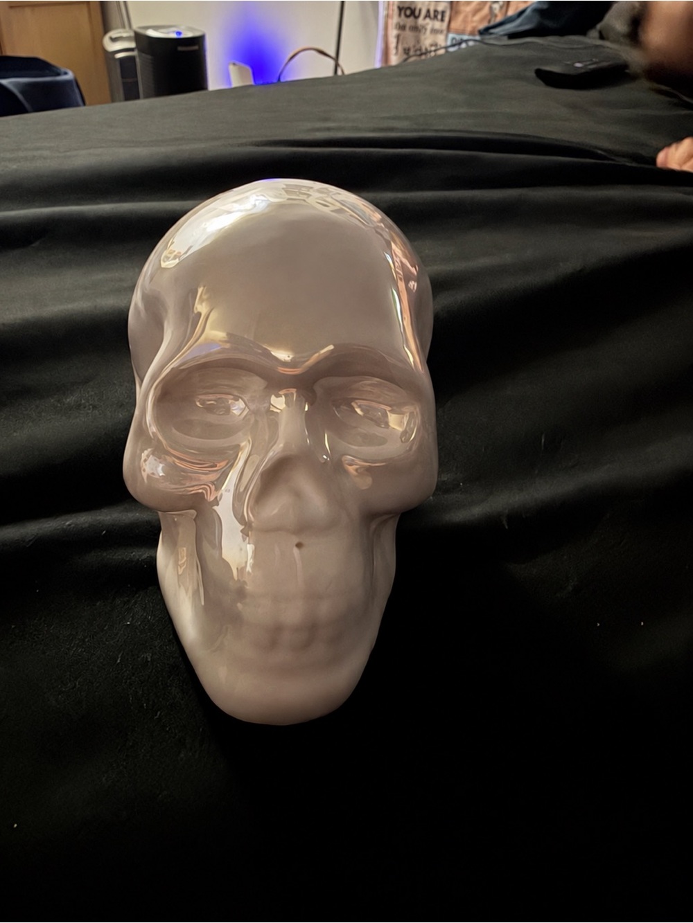 Iridescent Ceramic Skull Accent Sculpture - White